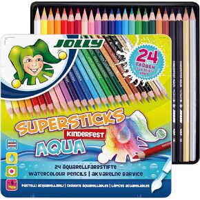 Jolly Supersticks Premium European Aqua Watercolor Pencils with Tin Carrying Case; Set of 36