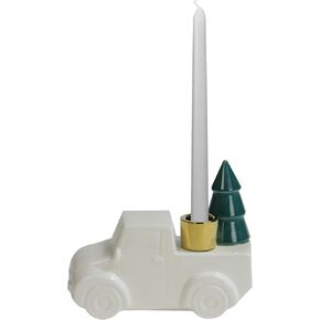 6 White Ceramic Truck with Christmas Tree Taper Candlestick Holder