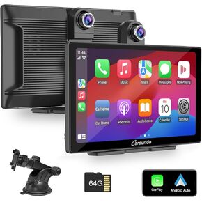 [2024 Newest] CARPURIDE W905 Wireless Carplay & Android Auto, Portable 9'' Touch Car Screen, 4K Dash Cam,Drive Play Car Play Navigation with Mirror Link/Siri/FM/Bluetooth/Light Sensor