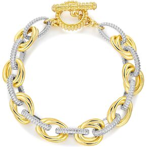 Link Bracelet for Women Gold and Silver 2 tone Circles Chain Wire Bangle Designer Inspired Bracelets