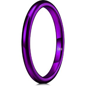 THREE KEYS JEWELRY 2mm Polished Tungsten Wedding Promise Ring for Women Mens Purple Plated High Polished Dome Style