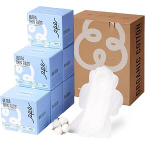 100% Large Organic Pads for Women, Ultra Thin Heavy Flow Sanitary Pads with Wings, Unscented Cotton Pads Menstrual, Super Absorbency Feminine Pads Extra Coverage Period Pads (Large, Size 4, 48ct)