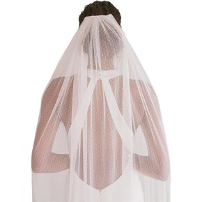 1 Tier Polka Dot Veil Elegant Fingertip Length Wedding Veil for Bride Ivory Dotted Cathedral Veil with Comb Simple Vintage Fashion Bridal Veils for Women Wedding