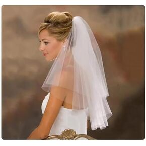 Bridal Wedding Veil 2 Tier Tulle Bride Veil Elbow Length Veil with Metal Comb