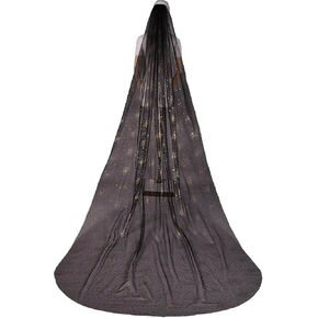 1 Tier chapel Length long gliter Black Veil, Wedding Bridal Veil with Metal Comb