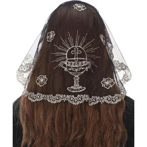 Bozidol Mantilla Veils for Church Catholic - Holy Grail & Pomegranate Flower Women Mass Chapel Short Head Veils