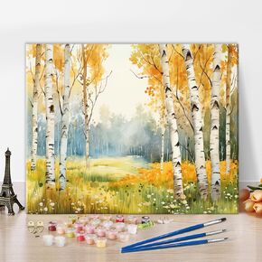 Rebotipy DIY Paint by Numbers for Adults Aspen Trees Adults' Paint by Number Kits Forest Art Oil Hand Painting Paint Kits Autumn Landscape Art Crafts for Home 16x20 in