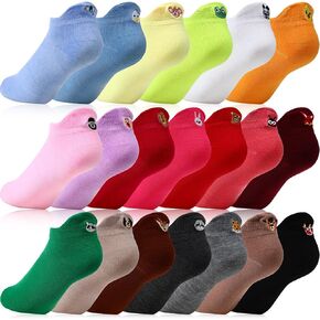 Cuffbow 20 Pack Crazy Funny Emotion Socks Kawaii Embroidered Cute Ankle Socks Soft Cotton Low Cut Socks Women