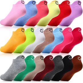 Cuffbow 20 Pack Crazy Funny Emotion Socks Kawaii Embroidered Cute Ankle Socks Soft Cotton Low Cut Socks Women