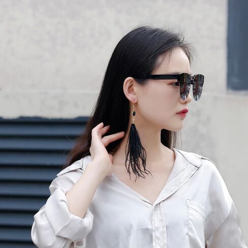 RUOFFETA Long Feather Earrings for Women, Bohemian Elegant Delicate Faux Druzy Charms Dangle Earrings in Kuwait