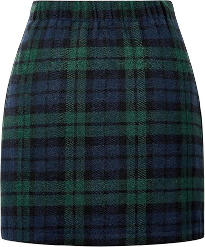 Womens Plaid Skirts High Waist Pencil Skirt Bodycon Mini Skirt Fall Winter Outfits for Women in Saudi Arabia