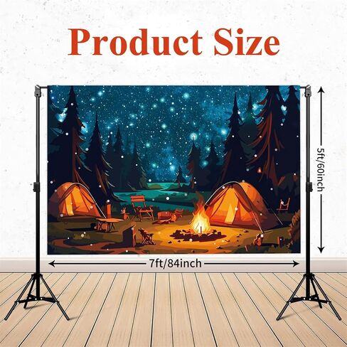 7X5FT Forest Scene Camping Backdrop, Photography Background for Children & Adults, Birthday Party Banner Decorations, Campfire Tent Photo Shoot Backdrop (Polyester) in Saudi Arabia