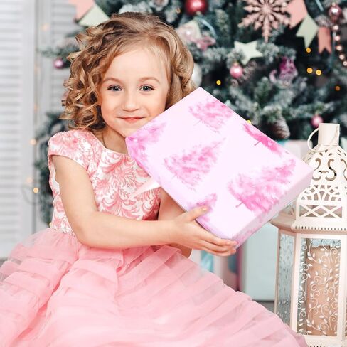 3 Roll Pink Christmas Wrapping Paper Roll-Mini Roll-3Roll-17 Inch x 120 Inch Santa Snowman Xmas Tree Truck Pattern Gift Wrap Paper for Xmas Party Wrapping Supplies in Saudi Arabia