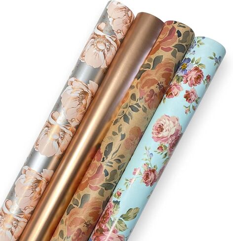 مجموعات ورق تغليف عيد الميلاد القابلة للعكس من LaRibbons، غزال كلاسيكي/أحمر أبيض منقوش/توت مع 2 تشذيب و3 بطاقات هدايا، مثالية لحفلات الموسم، العطلات، 30 بوصة × 10 أقدام (4 لفات، 100 قدم مربع.) in Kuwait