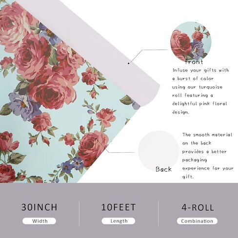 مجموعات ورق تغليف عيد الميلاد القابلة للعكس من LaRibbons، غزال كلاسيكي/أحمر أبيض منقوش/توت مع 2 تشذيب و3 بطاقات هدايا، مثالية لحفلات الموسم، العطلات، 30 بوصة × 10 أقدام (4 لفات، 100 قدم مربع.) in Kuwait