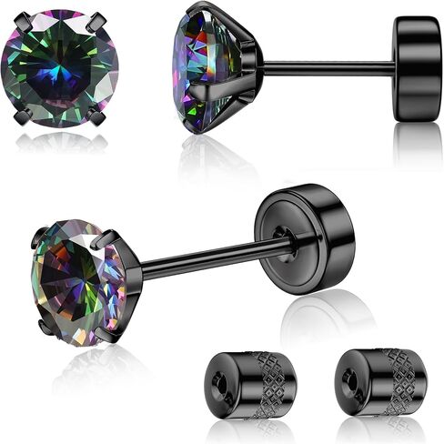 G23 Titanium Threadless Flat Back Earrings-Hypoallergenic 6A Cubic Zirconia Earrings Studs for Men-Trendy 20G Flatback Push Pin Cartilage Earring for Helix Tragus Piercing in Saudi Arabia
