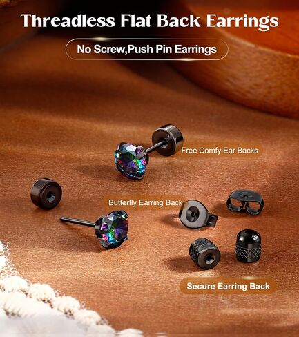 G23 Titanium Threadless Flat Back Earrings-Hypoallergenic 6A Cubic Zirconia Earrings Studs for Men-Trendy 20G Flatback Push Pin Cartilage Earring for Helix Tragus Piercing in Saudi Arabia