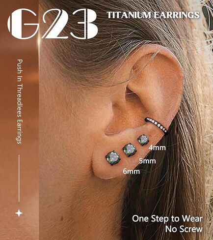G23 Titanium Threadless Flat Back Earrings-Hypoallergenic 6A Cubic Zirconia Earrings Studs for Men-Trendy 20G Flatback Push Pin Cartilage Earring for Helix Tragus Piercing in Kuwait