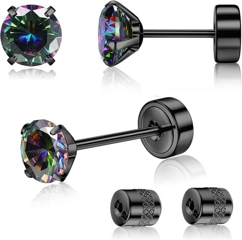 G23 Titanium Threadless Flat Back Earrings-Hypoallergenic 6A Cubic Zirconia Earrings Studs for Men-Trendy 20G Flatback Push Pin Cartilage Earring for Helix Tragus Piercing in Kuwait