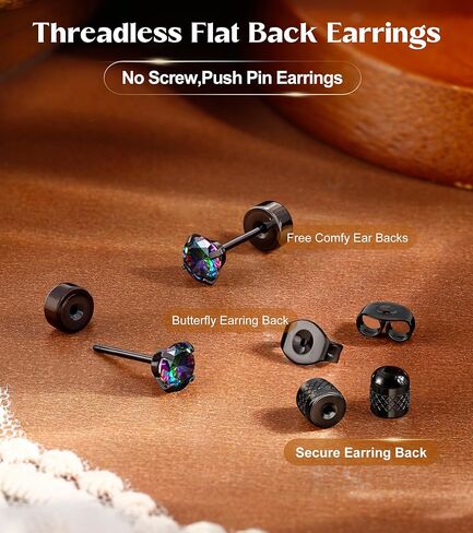 G23 Titanium Threadless Flat Back Earrings-Hypoallergenic 6A Cubic Zirconia Earrings Studs for Men-Trendy 20G Flatback Push Pin Cartilage Earring for Helix Tragus Piercing in Kuwait