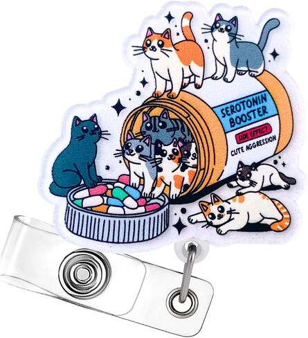 Cat Badge Reel Funny Nurse Cats Mom Lovers Retractable Clip Holder Happy Pills Booster Cute Nursing Vet Tech Technician Veterinary Pharmacy Mental Health RN Medical Worker Office Accessories Gifts in Saudi Arabia