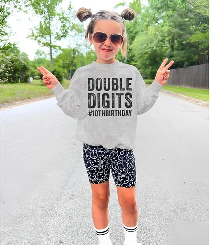 10th Birthday Outfits Boy Girl Double Digits Sweatshirt Ten Years Old Pullover Tops Long Sleeve Shirts Fall Clothes in Kuwait