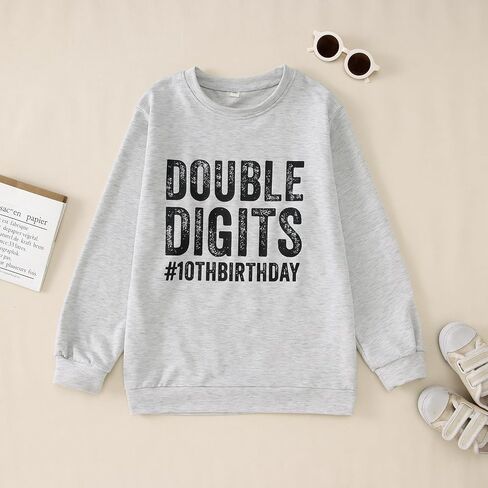 10th Birthday Outfits Boy Girl Double Digits Sweatshirt Ten Years Old Pullover Tops Long Sleeve Shirts Fall Clothes in Kuwait