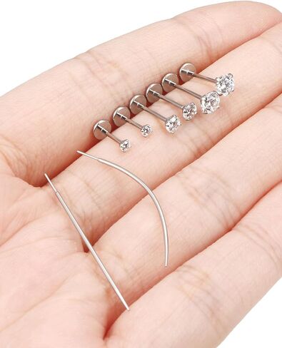 Threadless Nose Rings Piercing Jewelry 20/18g Flat Back Earring Surgical Steel Push In Long Post Cartilage Tragus Stud Earrings for Women in Saudi Arabia