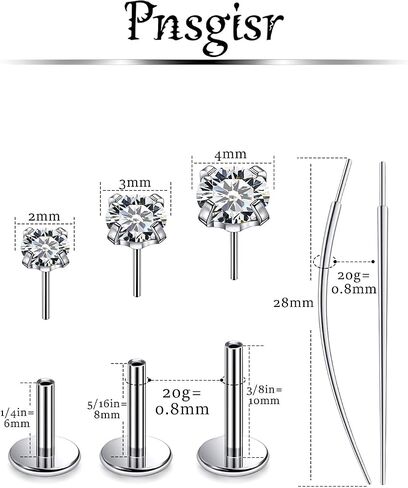 Threadless Nose Rings Piercing Jewelry 20/18g Flat Back Earring Surgical Steel Push In Long Post Cartilage Tragus Stud Earrings for Women in Saudi Arabia