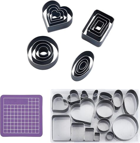 SUPERDANT DIY Leather Die Cutting 16PCS Hearts Rectangle Round Hollow Punch Cutter Tool Manual Punching Die Mold Hole Puncher Cutter for Jewelry Designs Handmade DIY Craft with PVC Cutting Mat Pad in Saudi Arabia