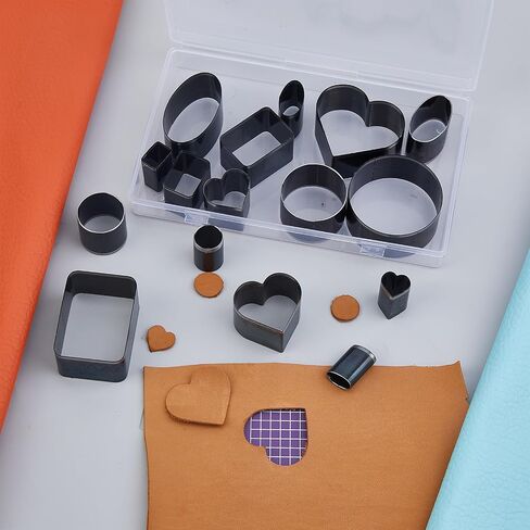 SUPERDANT DIY Leather Die Cutting 16PCS Hearts Rectangle Round Hollow Punch Cutter Tool Manual Punching Die Mold Hole Puncher Cutter for Jewelry Designs Handmade DIY Craft with PVC Cutting Mat Pad in Saudi Arabia