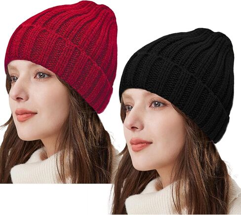 ZOORON 1&2 Winter Beanie for Women Soft Warm Slouchy Knit Hat Ski Stocking Cuffed Cap in Saudi Arabia