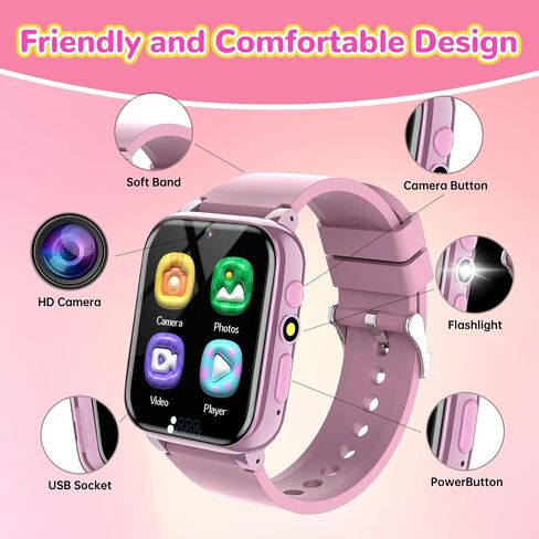 Kids Smart Watch with 26 Puzzle Games HD Touch Screen Smartwatch for Boys Girls Ages 5-12, Camera Video Music Alarm Audiobook Learn Card Flashlight Pedometer Christmas Birthday Educational Gift Toy in Saudi Arabia