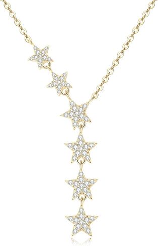 WOAINI Moissanite Y Lariat Necklace For Women, Sterling Silver Lab created Diamond Star Pendant, 14K White Gold / Gold Plated Women's Y-Necklaces, Jewelry Gifts for Women Wife Girlfriend Mom, GRA Certified in Saudi Arabia