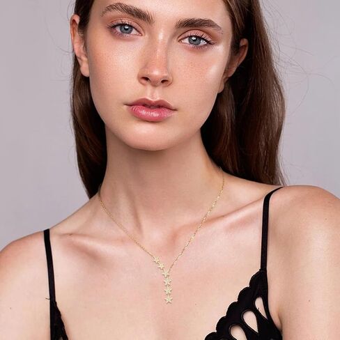 WOAINI Moissanite Y Lariat Necklace For Women, Sterling Silver Lab created Diamond Star Pendant, 14K White Gold / Gold Plated Women's Y-Necklaces, Jewelry Gifts for Women Wife Girlfriend Mom, GRA Certified in Saudi Arabia