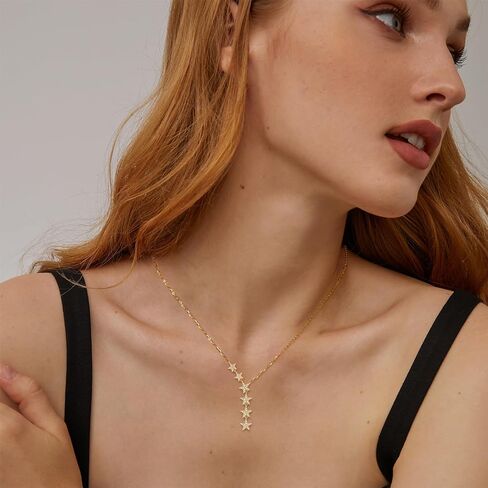 WOAINI Moissanite Y Lariat Necklace For Women, Sterling Silver Lab created Diamond Star Pendant, 14K White Gold / Gold Plated Women's Y-Necklaces, Jewelry Gifts for Women Wife Girlfriend Mom, GRA Certified in Saudi Arabia
