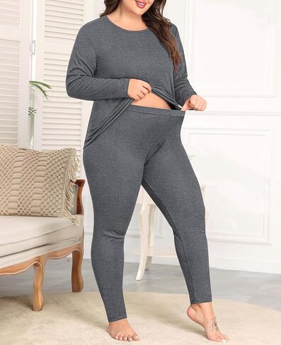 SWOMOG حجم كبير أطقم ملابس داخلية حرارية للنساء طويل جونز طبقة أساسية مجموعة 2 قطعة الملابس الداخلية مجموعة بيجامة علوية وسفلية in Saudi Arabia