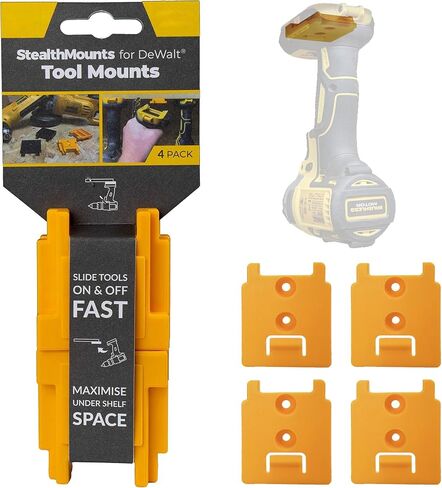 حامل أدوات StealthMounts Locking DeWalt، 4 عبوات من شماعات أدوات DeWalt | حامل أدوات ديوالت مثبت على الحائط | تخزين أدوات ديوالت | حامل مثقاب ديوالت | مقطع مثقاب ديوالت | المحرز في المملكة المتحدة in Saudi Arabia