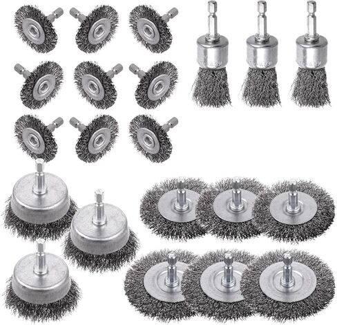 WENORA 21 Pcs Wire Brush for Drill Set, Wire Cup Brush for Drill, Wire Wheel for Drill 1/4 Inch Hex Shank, Coarse Carbon Steel Crimped Wire Wheel,Wire Brush Drill Attachment for Cleaning Rust in Kuwait
