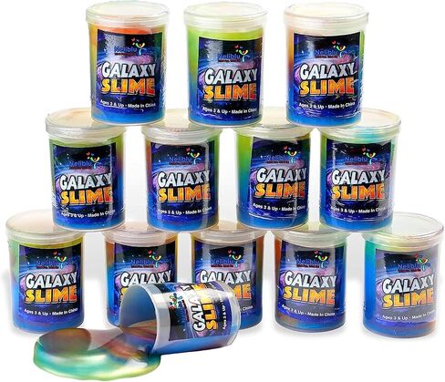 Neliblu Galaxy Slime Kit - 12 Pack of 4 oz Galaxy Slime Party Favors for Kids, Fun DIY Decoration and Self-Calming Toys - Marble Rainbow Slime Set for Girls - Goodie Bag Stuffers and Birthday Gifts in Saudi Arabia