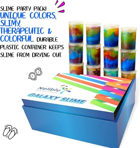 Neliblu Galaxy Slime Kit - 12 Pack of 4 oz Galaxy Slime Party Favors for Kids, Fun DIY Decoration and Self-Calming Toys - Marble Rainbow Slime Set for Girls - Goodie Bag Stuffers and Birthday Gifts in Saudi Arabia