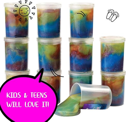 Neliblu Galaxy Slime Kit - 12 Pack of 4 oz Galaxy Slime Party Favors for Kids, Fun DIY Decoration and Self-Calming Toys - Marble Rainbow Slime Set for Girls - Goodie Bag Stuffers and Birthday Gifts in Saudi Arabia