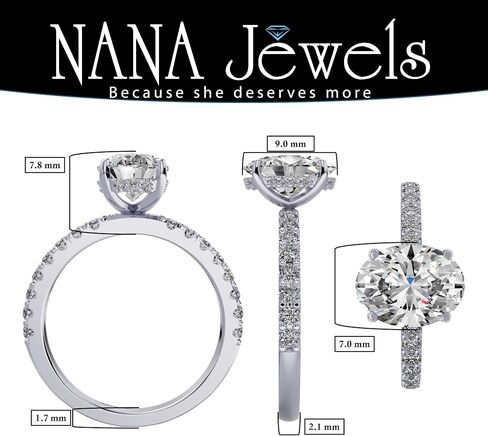 NANA Jewels 1.5-3CT Platinum Plated Sterling Silver Rings CZ Cubic Zirconia Oval Cushion Princess Asscher Cut Engagement Rings | 10K 14K Solid Gold in Kuwait