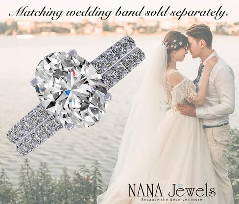 NANA Jewels 1.5-3CT Platinum Plated Sterling Silver Rings CZ Cubic Zirconia Oval Cushion Princess Asscher Cut Engagement Rings | 10K 14K Solid Gold in Kuwait