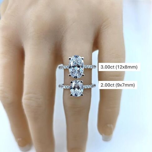 NANA Jewels 1.5-3CT Platinum Plated Sterling Silver Rings CZ Cubic Zirconia Oval Cushion Princess Asscher Cut Engagement Rings | 10K 14K Solid Gold in Kuwait