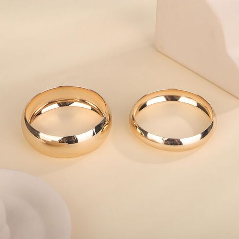 Chargances 2pcs Gold Chunky Bangle Bracelets Trendy Wide Statement Minimalist Cuff Set Fashion Wrist Bracelet Jewelry Accessories for Women and Girls in Saudi Arabia