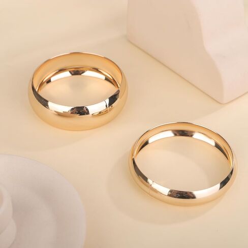 Chargances 2pcs Gold Chunky Bangle Bracelets Trendy Wide Statement Minimalist Cuff Set Fashion Wrist Bracelet Jewelry Accessories for Women and Girls in Saudi Arabia
