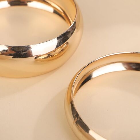 Chargances 2pcs Gold Chunky Bangle Bracelets Trendy Wide Statement Minimalist Cuff Set Fashion Wrist Bracelet Jewelry Accessories for Women and Girls in Saudi Arabia