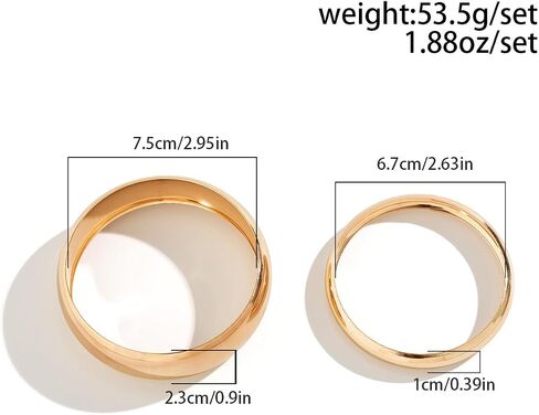 Chargances 2pcs Gold Chunky Bangle Bracelets Trendy Wide Statement Minimalist Cuff Set Fashion Wrist Bracelet Jewelry Accessories for Women and Girls in Saudi Arabia