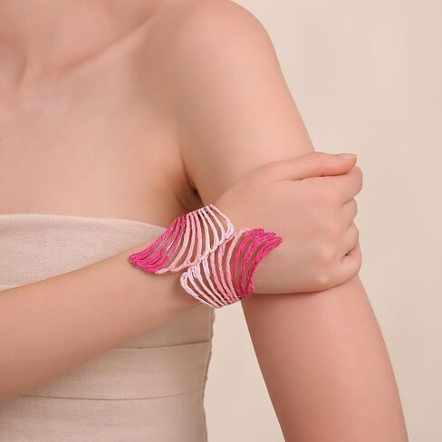 Raffia Wing Cuff Bracelet for Women, Colorful Angel Wing Bangle Wide Chunky Wrist Cuff Bracelet in Saudi Arabia